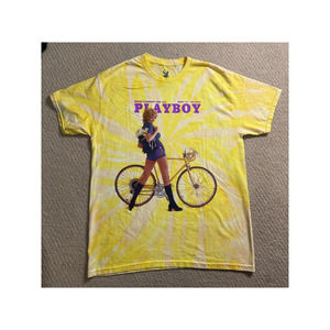 NWOT Playboy August 1971 Bicycle Yellow Tie Dye Tee